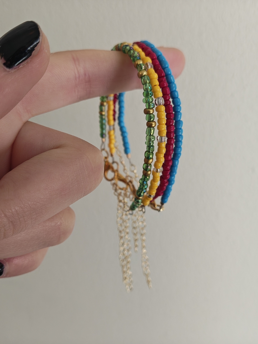 Multi-Color Seed Bead Bracelet Set with Gold Accents